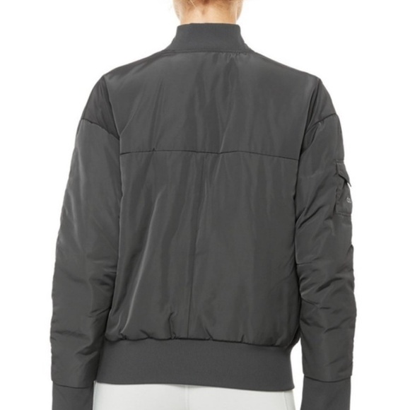 ALO YOGA Squad Down Bomber Jacket Size Medium Black Gray - Picture 2 of 11